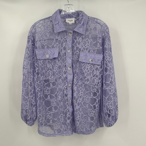 ANDREE BY UNIT Tops - Andree by Unit Women Coquette Sheer Lace Top Size S Purple Victorian Cottagecore